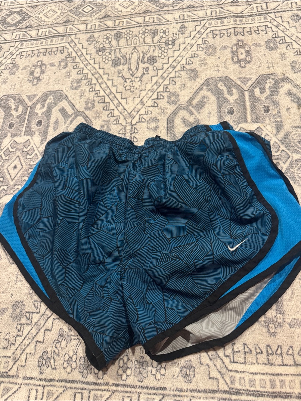 Nike Women's Blue and Black Patterned Running Shorts